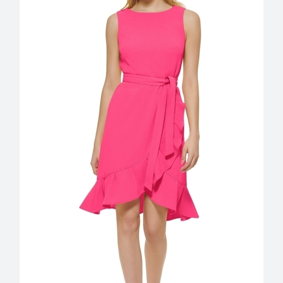 Calvin Klein faux wrap ruffle hem sz 2 pink dress Easter Spring - Picture 1 of 11